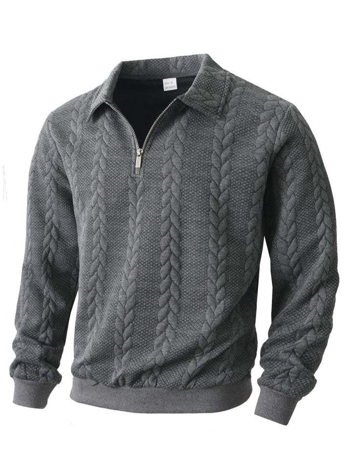 Men's half-zip pullover with kent collar, cable knit structure and ribbed hem StylebySassy