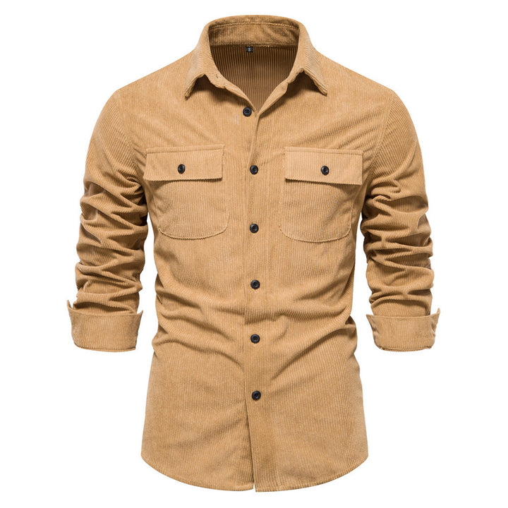 Men's fine cord overshirt with chest pockets, continuous button placket, and close-fitting silhouette StylebySassy