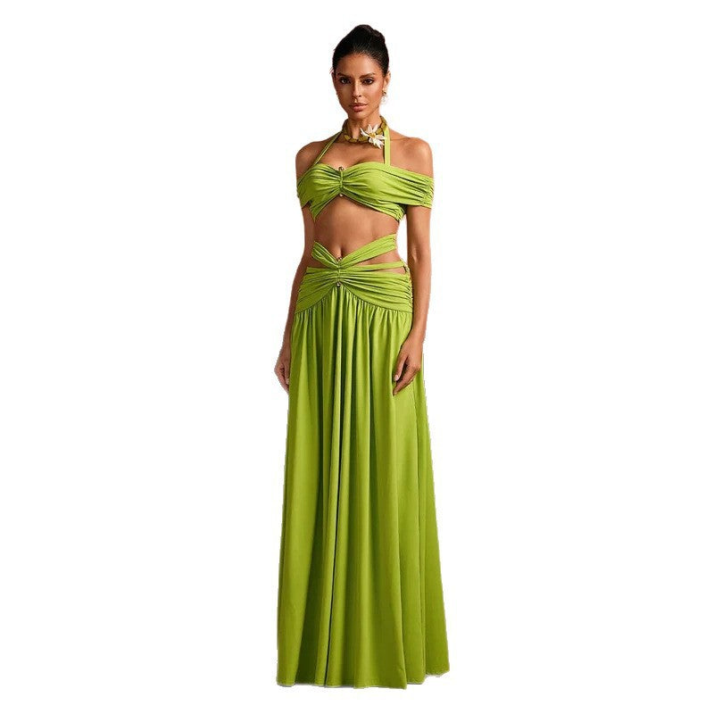 Women's maxi dress with sophisticated cut-out and decorative draping