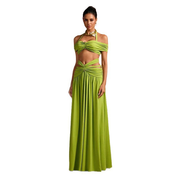 Women's maxi dress with sophisticated cut-out and decorative draping