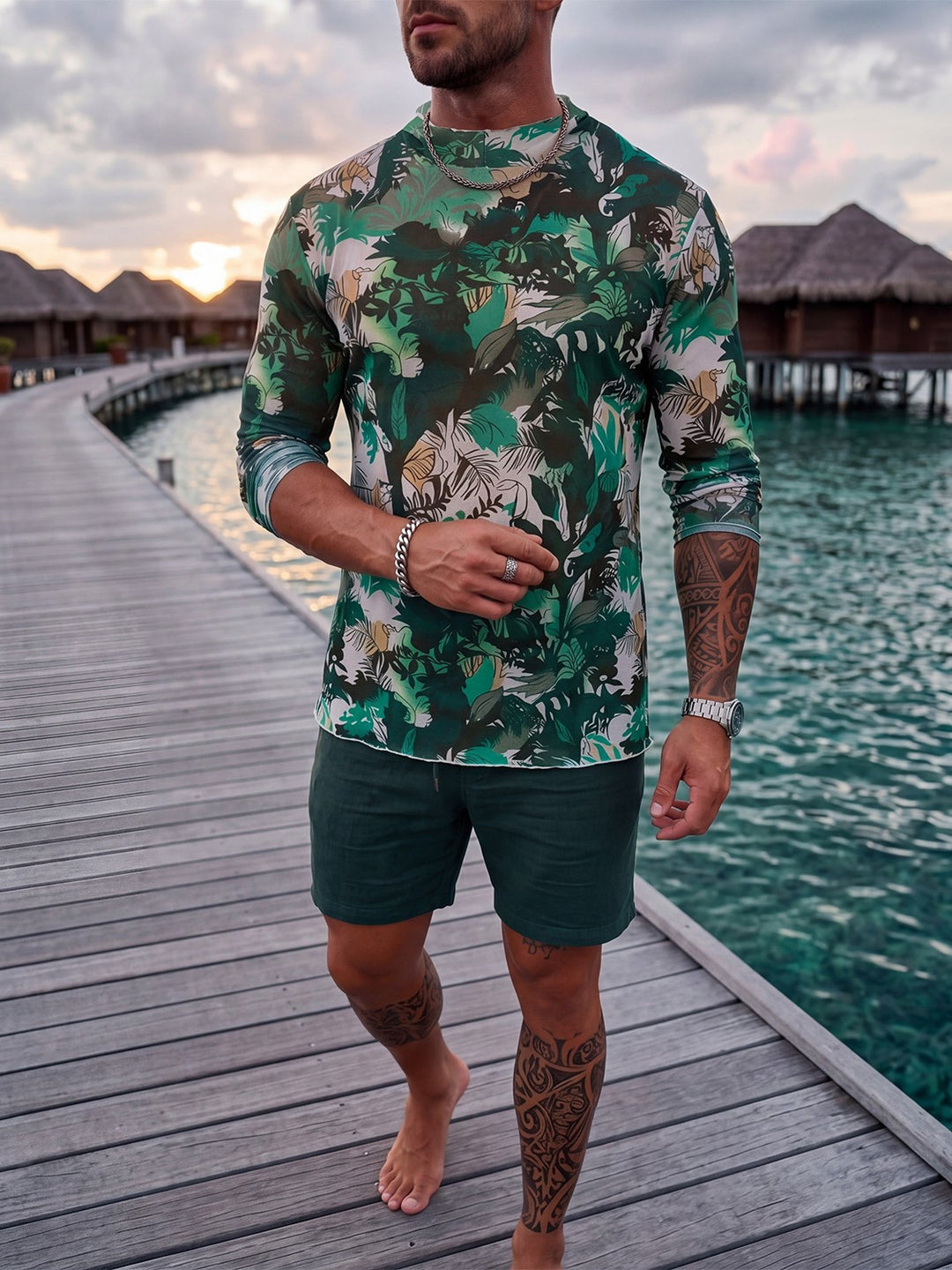 Men's Long Sleeve Shirt with Floral Pattern StylebySassy