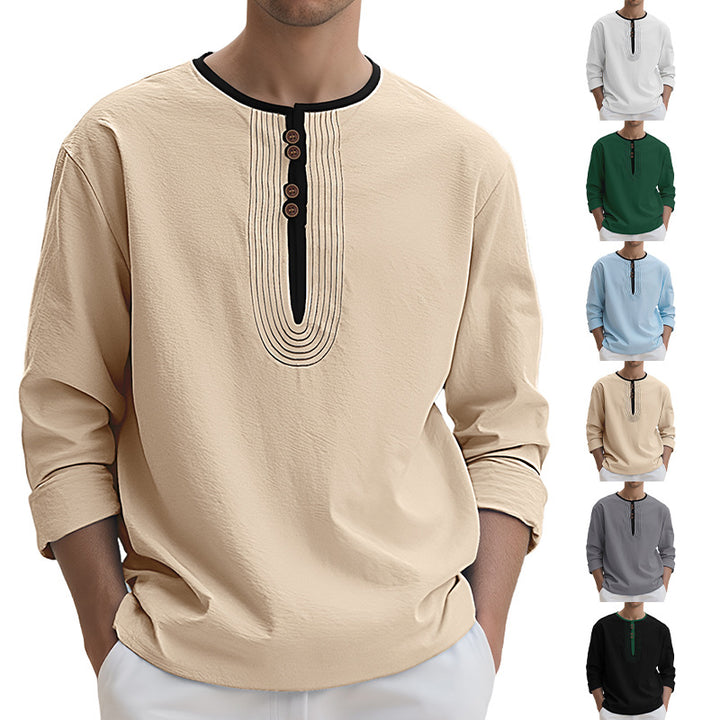 Men's loosely cut long sleeve kurta top with decorative pleats and wooden button placket StylebySassy