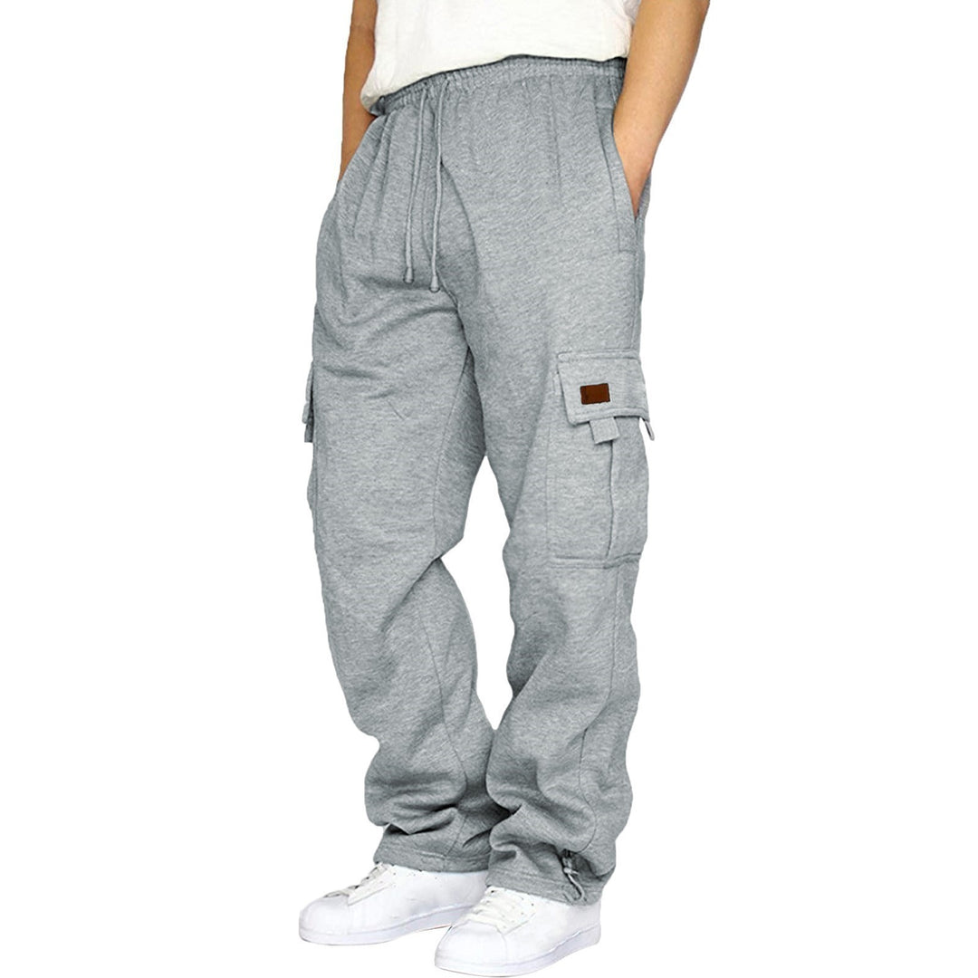 Men's tapered sweat cargo pants with elastic waistband, drawstring, and flap pockets StylebySassy