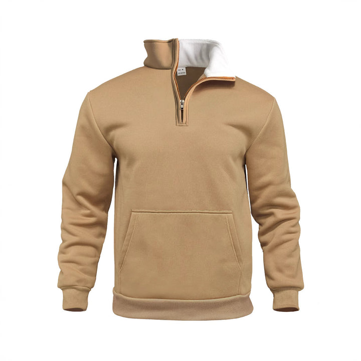 Men's comfort half-zip sweat with high fleece collar, kangaroo pocket and shape-stable ribbed hem StylebySassy