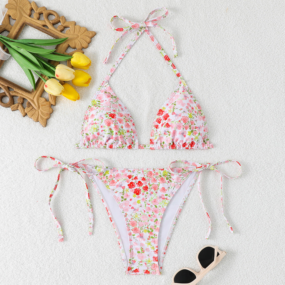 Women's Triangle Bikini with adjustable ties and floral details StylebySassy