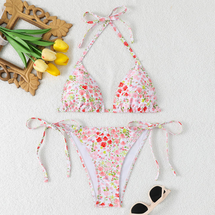 Women's Triangle Bikini with adjustable ties and floral details StylebySassy