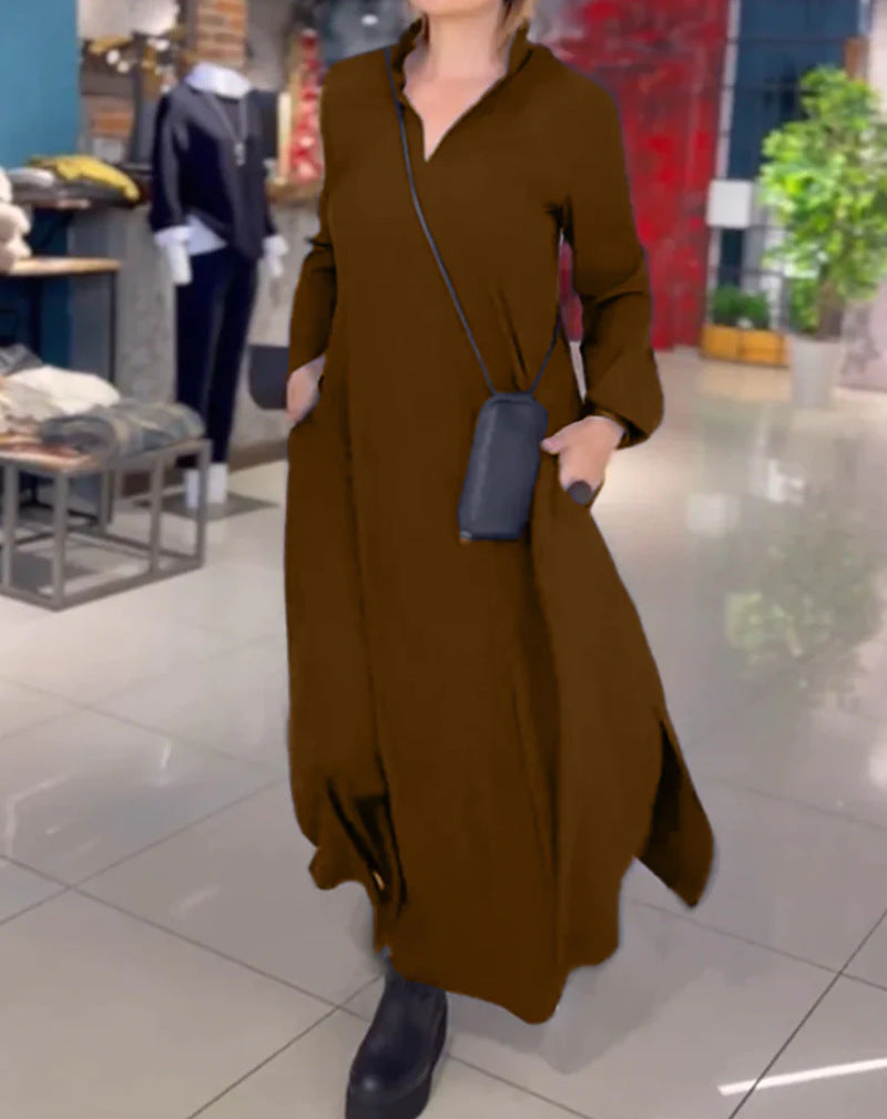 Women's loose maxi dress with side slits and patch pockets StylebySassy