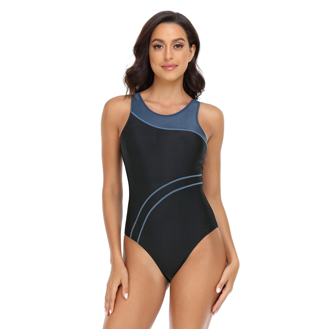 Women's Sporty One-Piece Swimsuit with Fashionable Color Contrast StylebySassy
