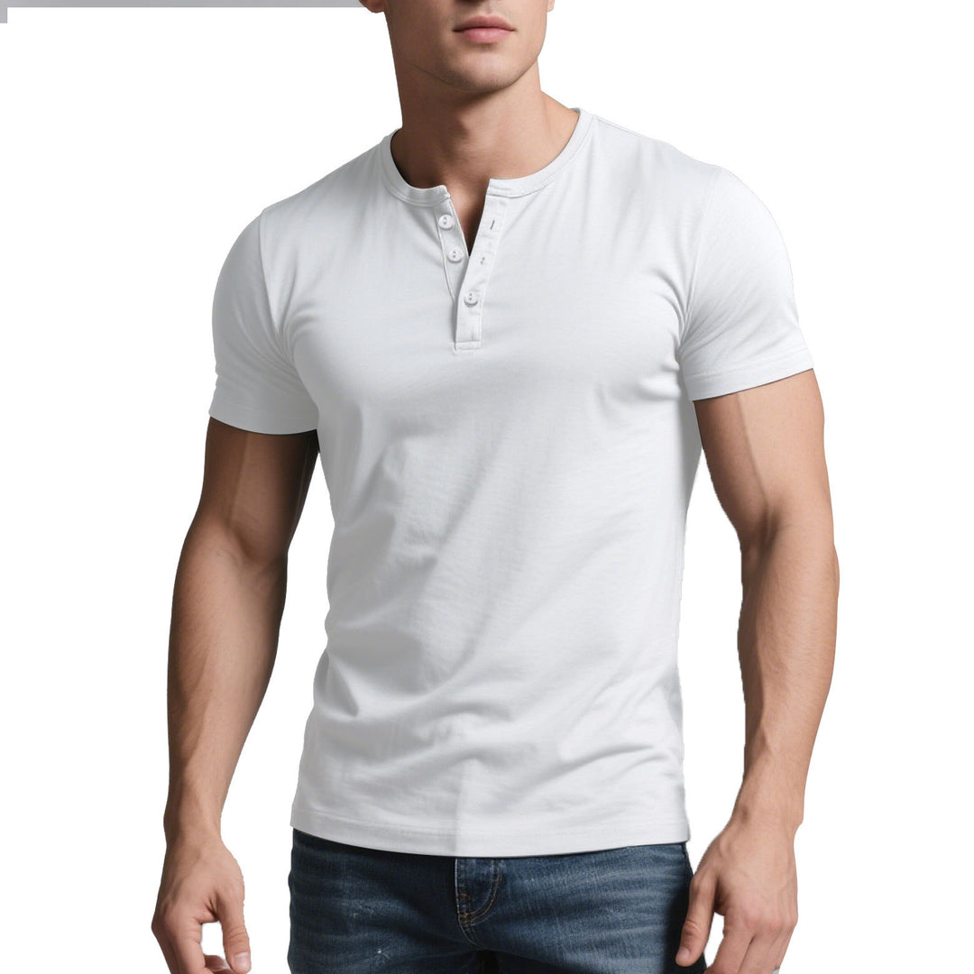 Men's short Henley shirt with subtle button placket and fitted cut StylebySassy