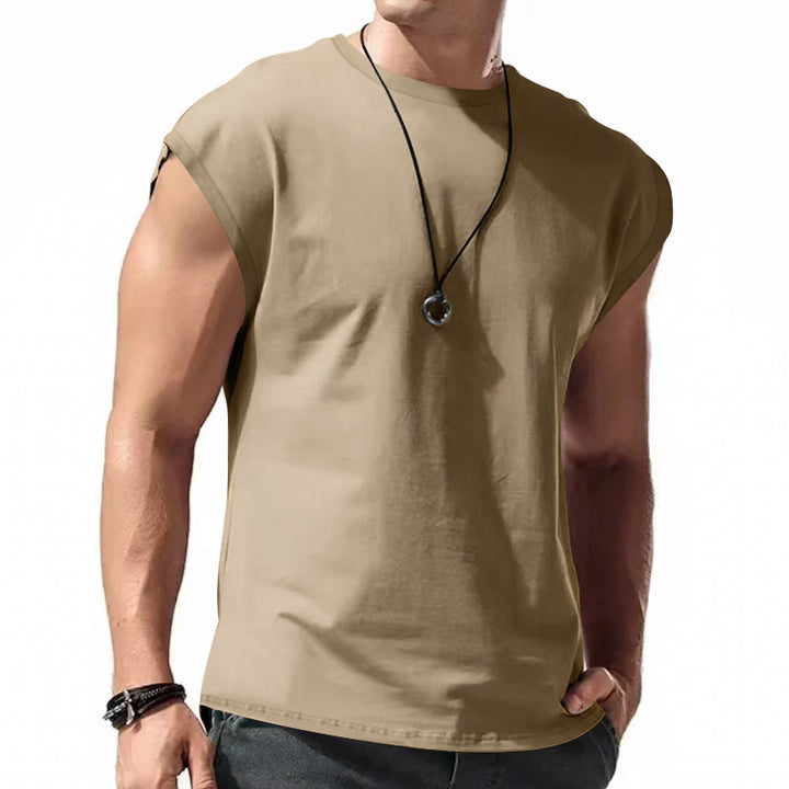Men's fitted sleeveless muscle shirt made of cotton blend with wide shoulder sections StylebySassy