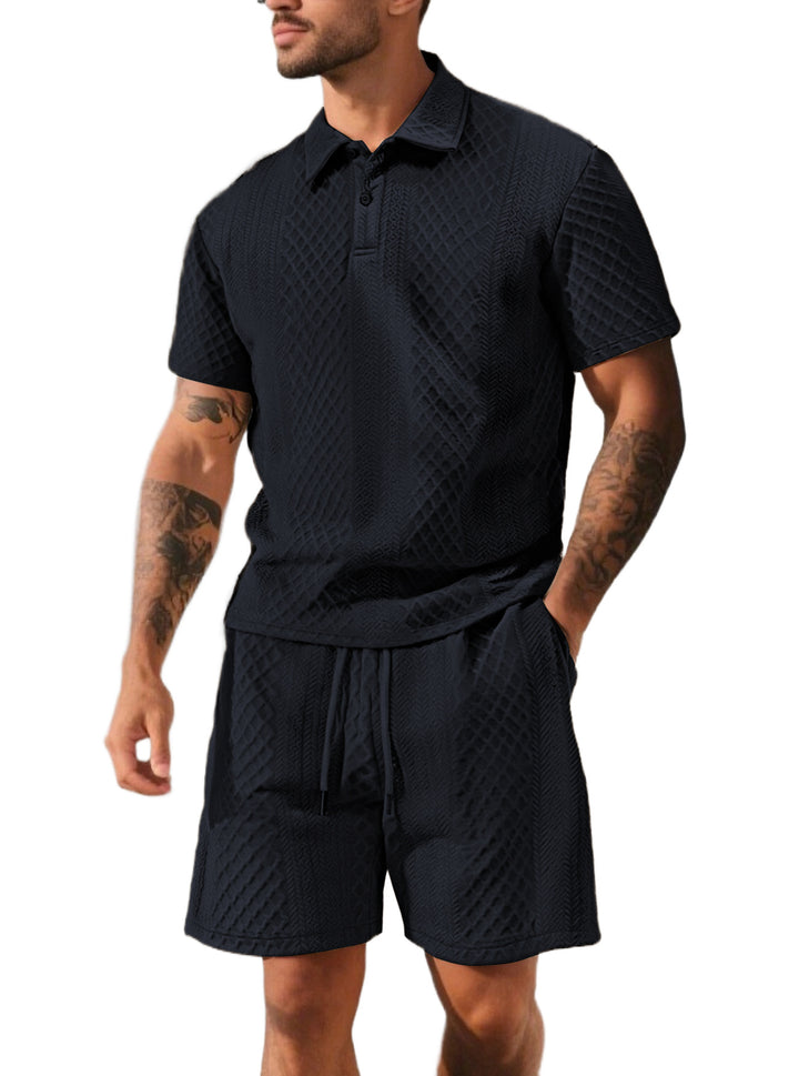 Men's structured polo shirt and bermuda shorts set made of quilted cotton blend StylebySassy