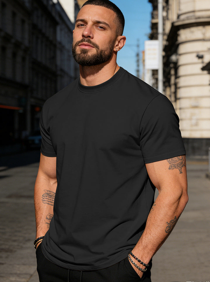 Men's body-hugging high-quality cotton shirt with round neck StylebySassy
