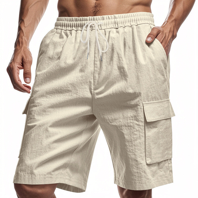 Men's technical cargo shorts with elastic drawstring waistband, secure flap pockets, and quick-drying functional material StylebySassy