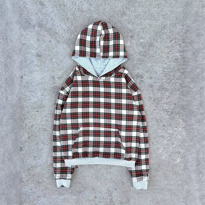 Ladies short-cut hoodie with checkered flannel lining and kangaroo pocket StylebySassy