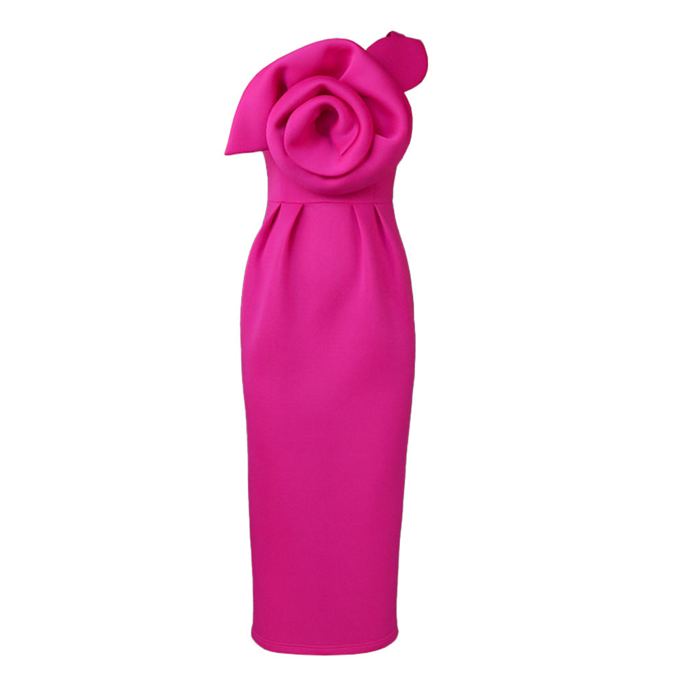 Women's Elegant Evening Dress with Floral 3D Rose Accent StylebySassy