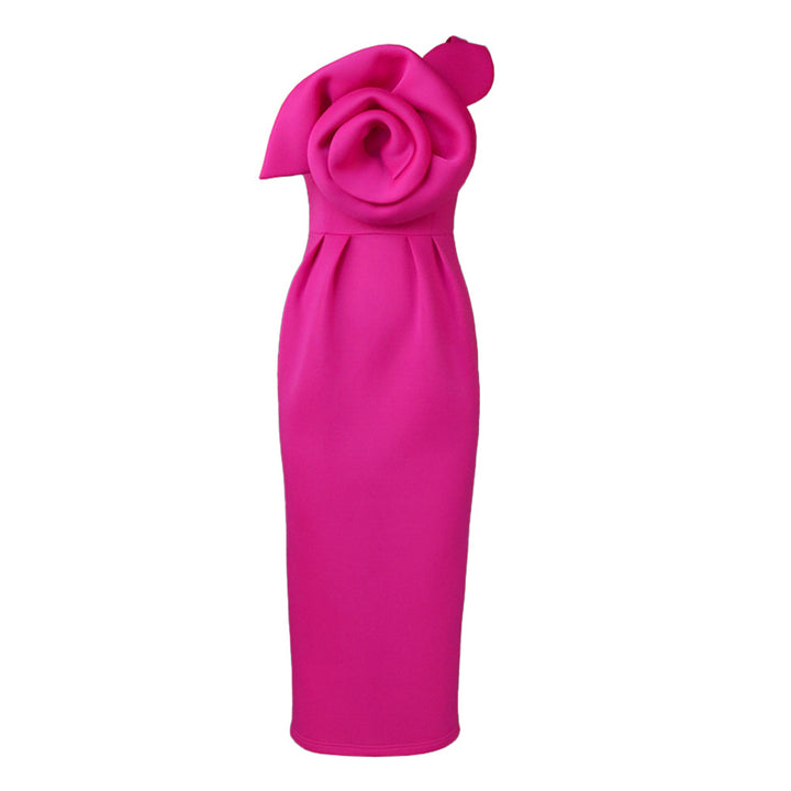 Women's Elegant Evening Dress with Floral 3D Rose Accent StylebySassy