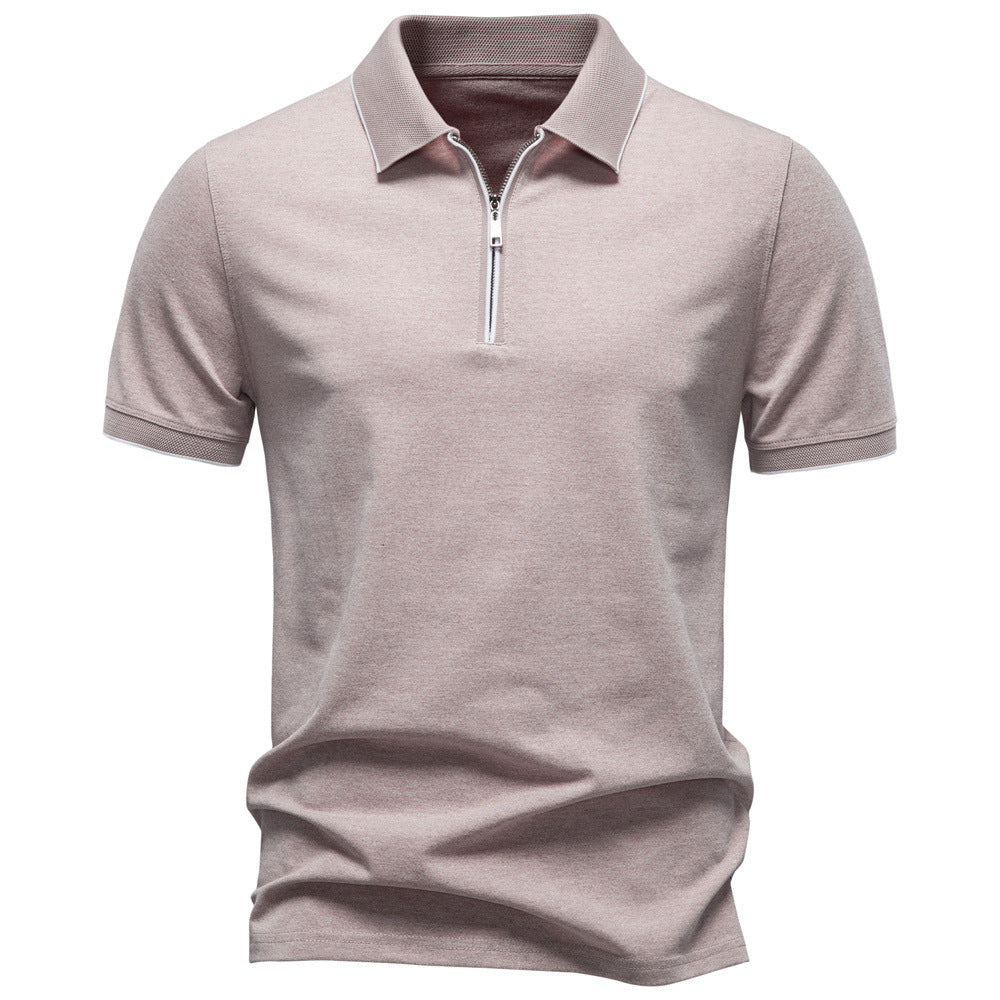 Men's breathable short-sleeved polo shirt with half-high zipper and piqué texture StylebySassy