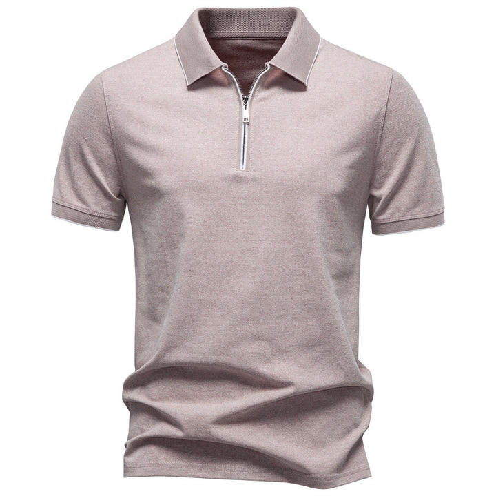 Men's breathable short-sleeved polo shirt with half-high zipper and piqué texture StylebySassy