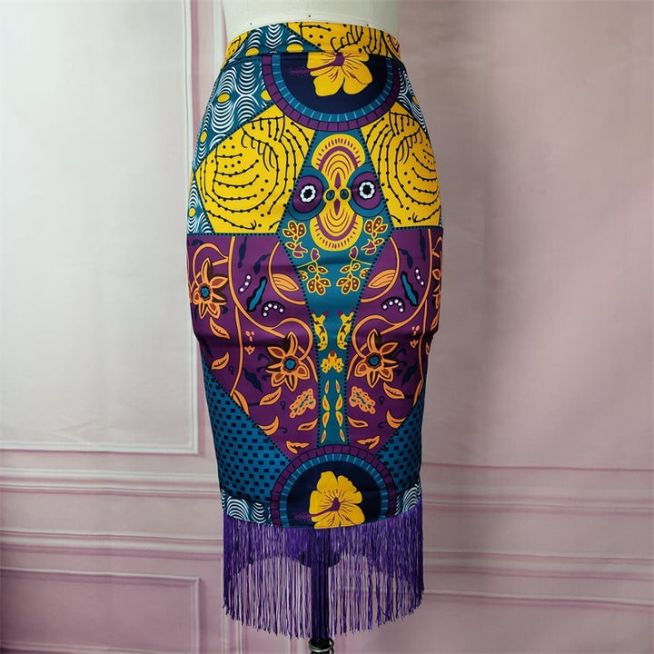 Women's elegant skirt with fringes and extraordinary print StylebySassy