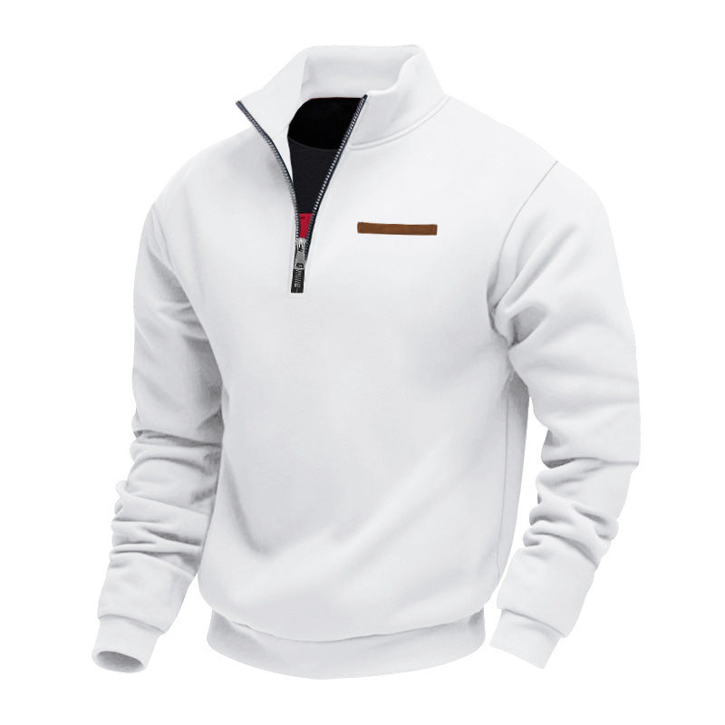 Men's half-zip sweatshirt made of heavy fleece with stand-up collar and concealed chest pocket StylebySassy