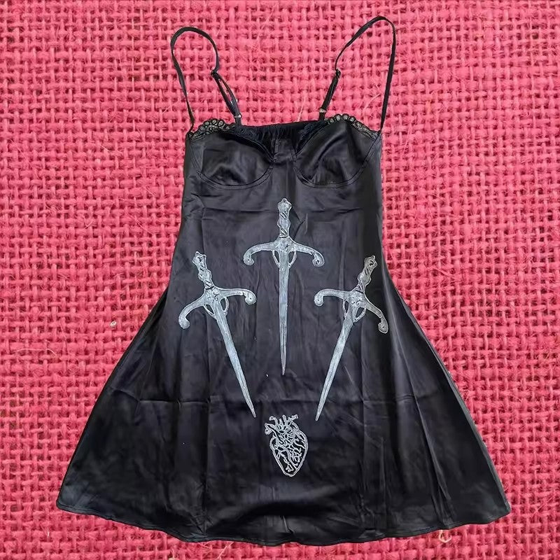 Women's Playful Satin Dress with Art Graphics StylebySassy