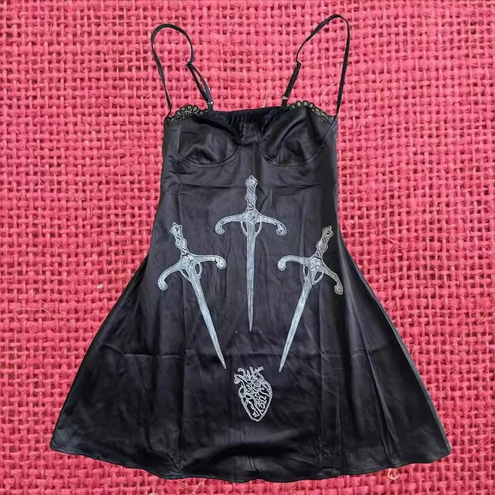 Women's Playful Satin Dress with Art Graphics StylebySassy