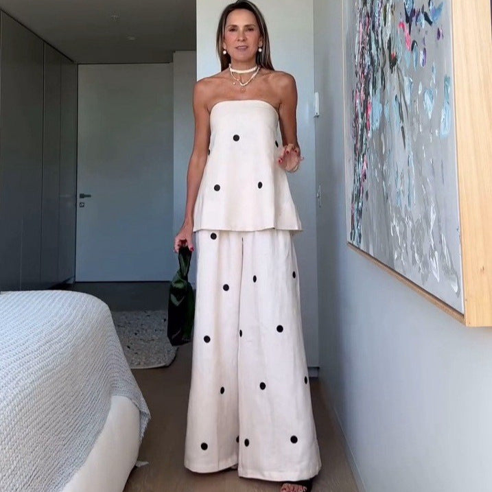 Women's two-piece bandeau set with extended top and floor-length Marlene trousers StylebySassy