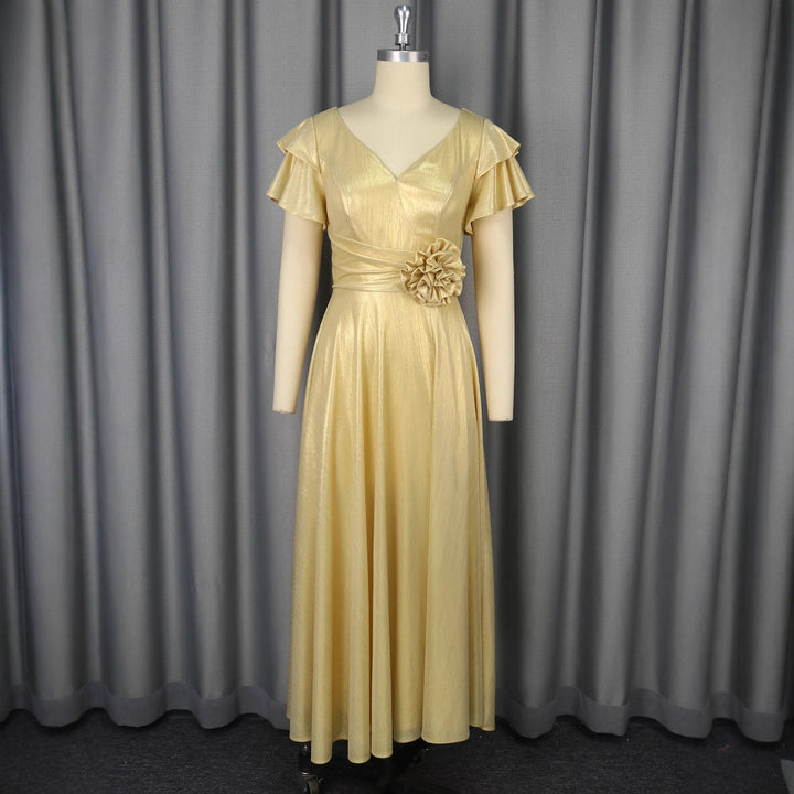 Ladies Elegant Maxi Dress with Lavish Ruffle and Floral Accent StylebySassy