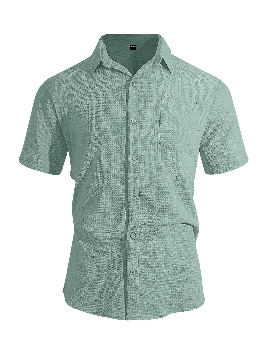 Men's short-sleeve shirt in textured cotton yarn look with Kent collar and applied breast pocket StylebySassy