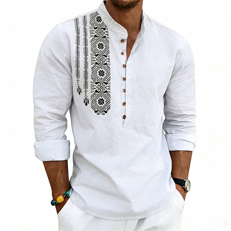 Men's embroidered cotton kurta shirt with stand collar StylebySassy