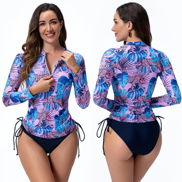 Women's Sporty Long Sleeve Rashguard with Floral Pattern StylebySassy