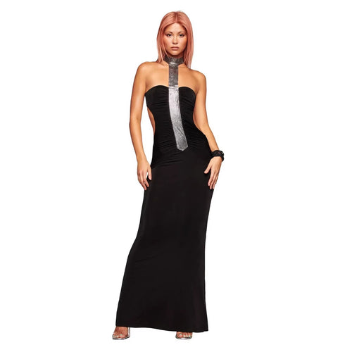 Women High-Quality Maxi Dress with Shimmering Neckline StylebySassy