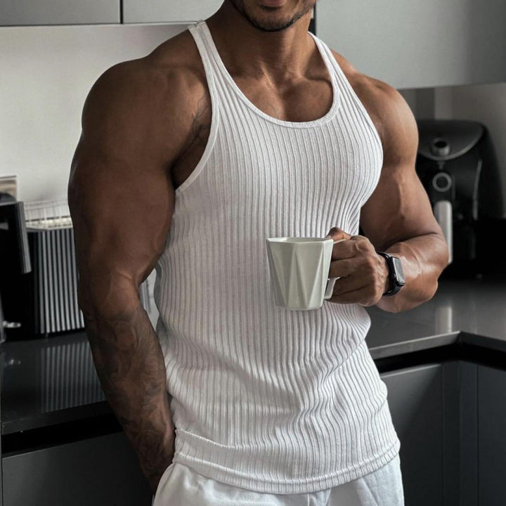 Men's ribbed muscle shirt with U-neck and stretchy cotton blend StylebySassy