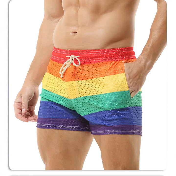 Men's short cut mesh swim shorts with elastic drawstring waistband and breathable lining StylebySassy