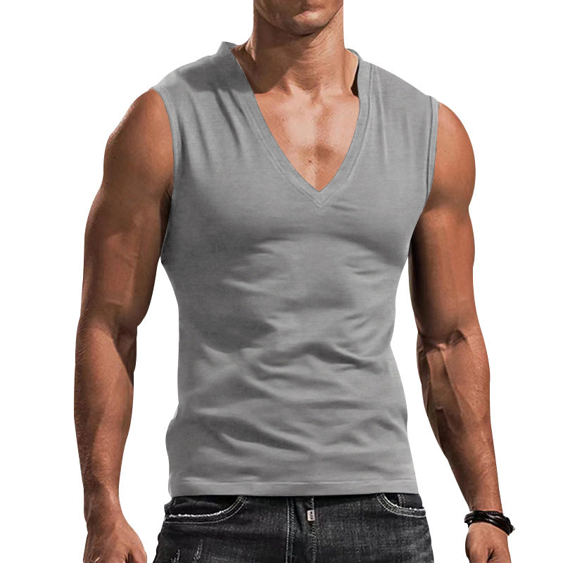 Men's fitted tank top with deep V-neck and stretch cotton blend StylebySassy