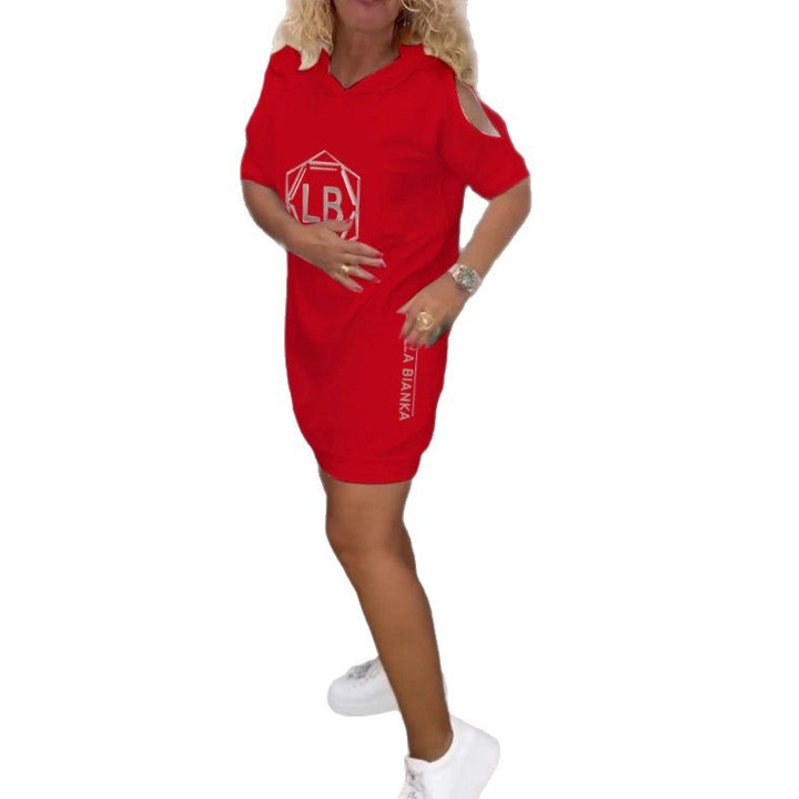 Women nan sporty hoodie tunic dress with shoulder cutouts and logo print StylebySassy
