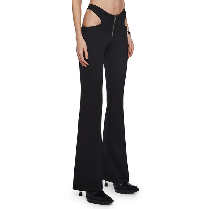 Women Figure-hugging Flared Pants with Side Cut-Outs StylebySassy