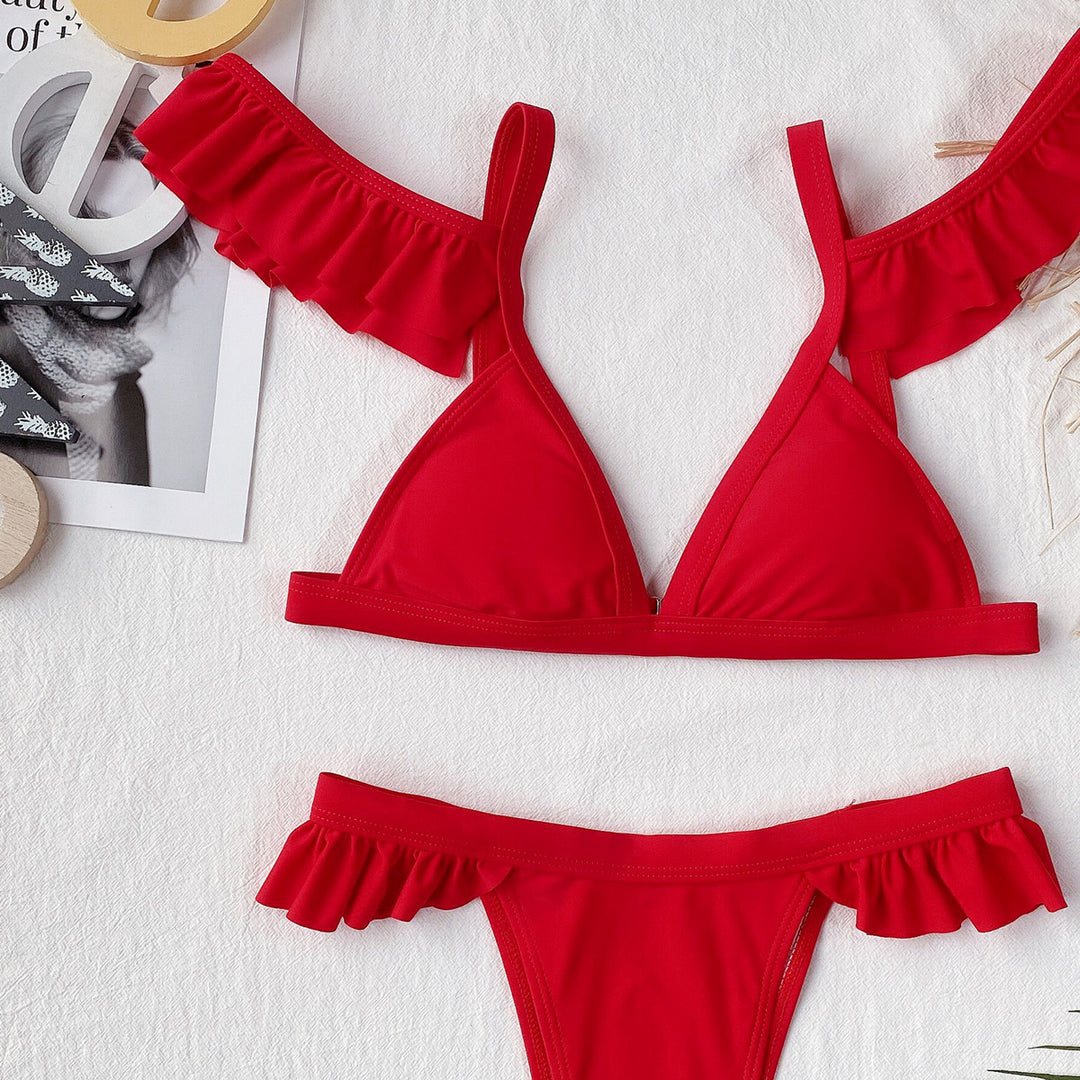 Women Triangular Bikini with playful ruffle details StylebySassy