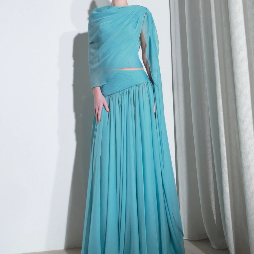 Women’s maxi dress with asymmetrical neckline and flowing fabric StylebySassy