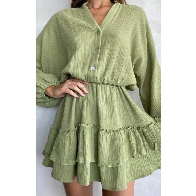Women's Musselin Mini Tunic with elastic waist, button placket, and layered ruffle skirt StylebySassy
