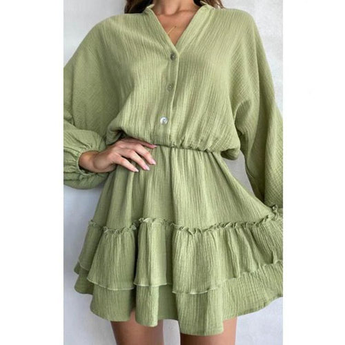 Women's Musselin Mini Tunic with elastic waist, button placket, and layered ruffle skirt StylebySassy