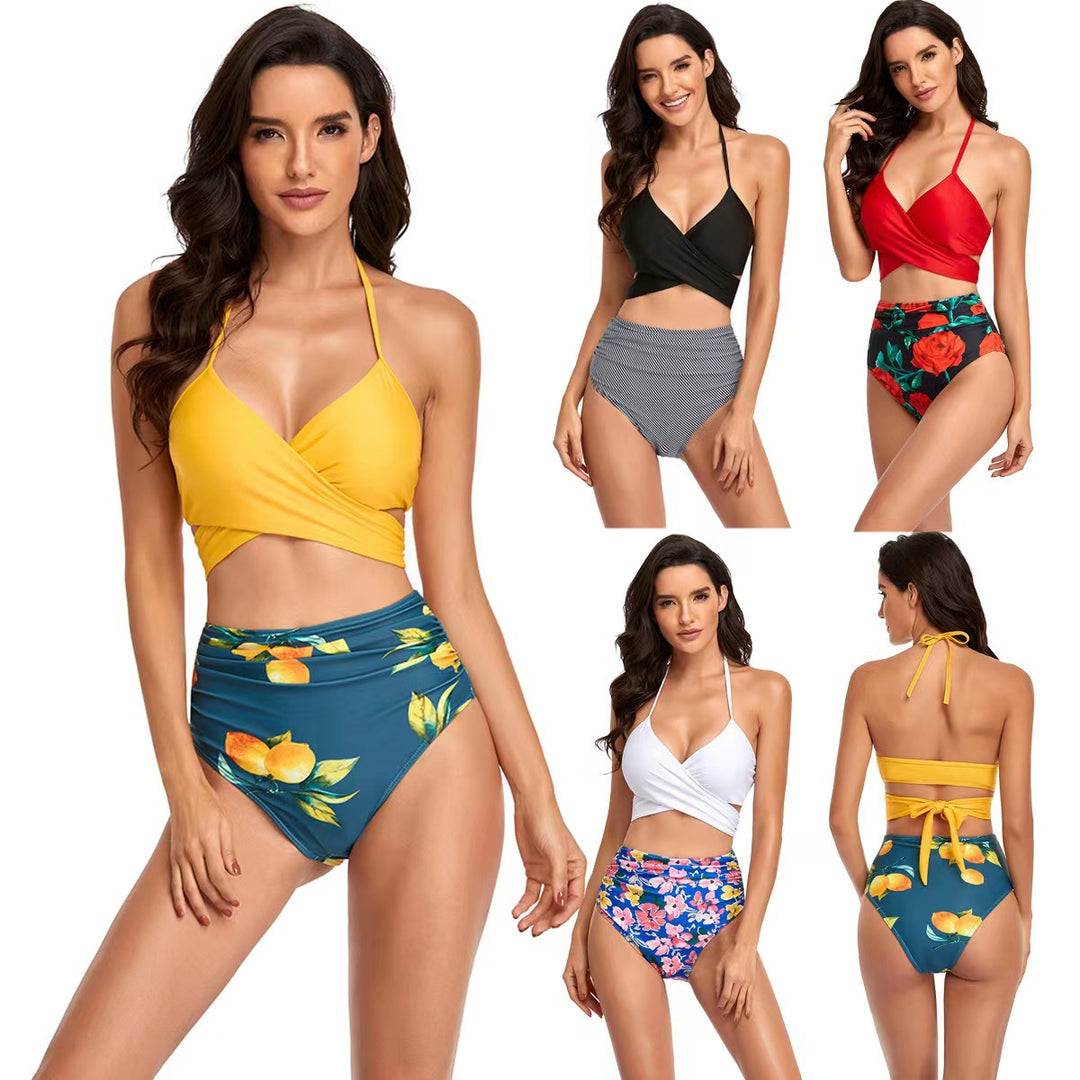 Women's High-Cut Bikini with Wrap Top and Floral Patterns StylebySassy