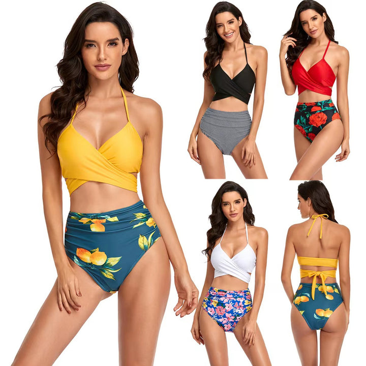 Women's High-Cut Bikini with Wrap Top and Floral Patterns StylebySassy