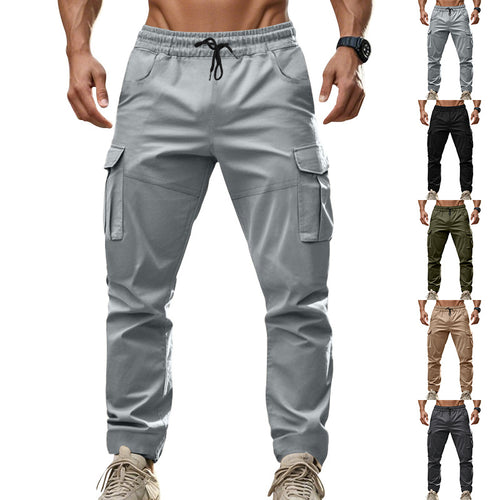 Men's urban cargo chinos in jogging style with elastic drawstring waistband and multifunctional pockets StylebySassy