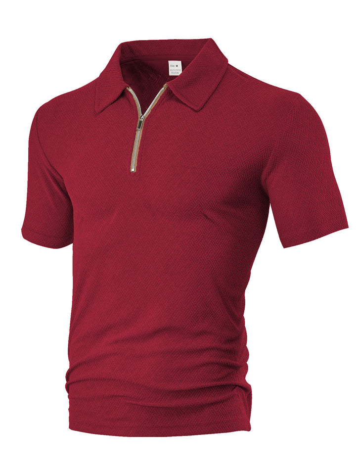 Men's slim fit half-zip polo with fine herringbone jacquard structure StylebySassy