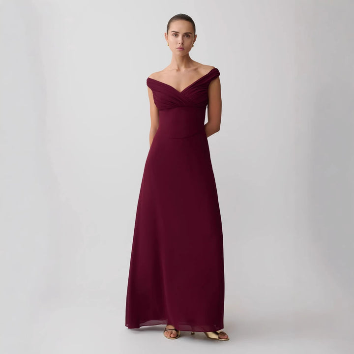 Women's Elegant Off-Shoulder Maxi Dress with Flowing Cut StylebySassy