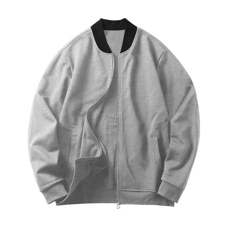 Men's sporty-elegant sweat jacket in bomber style with contrast collar and two-way zipper StylebySassy