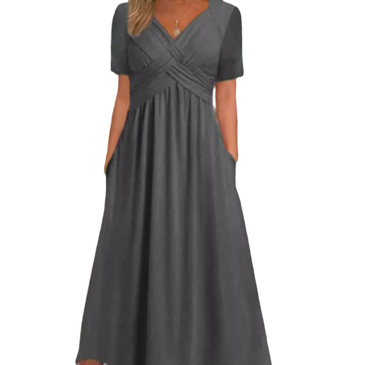 Women’s maxi dress short sleeve with crossover top and side pockets StylebySassy