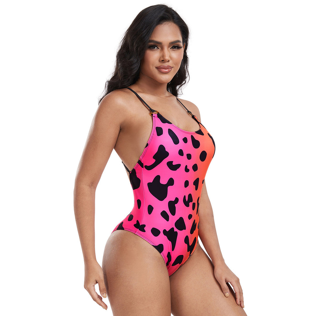 Women's Multicolored Patterned One-Piece Swimsuit with Fashionable Strap Details StylebySassy