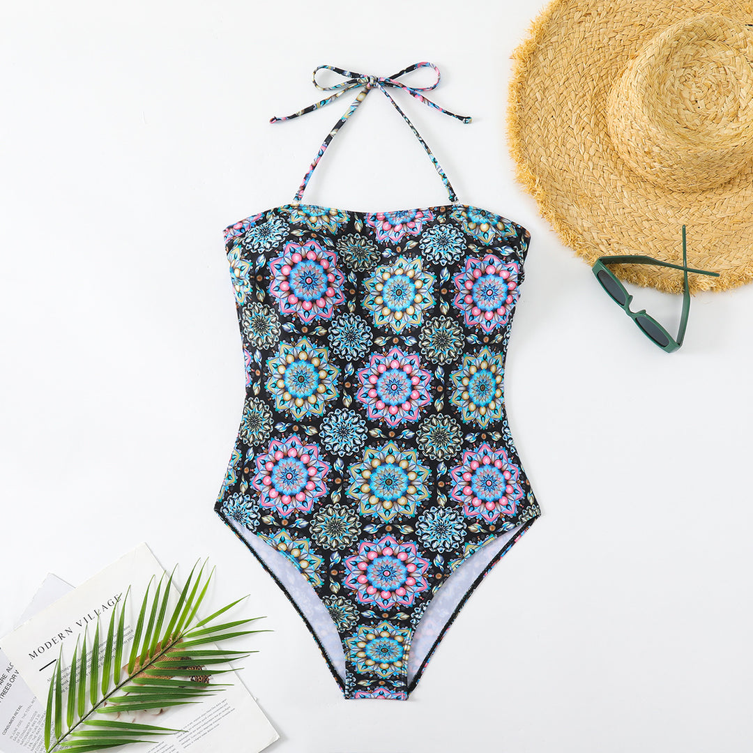 Women's bandeau swimsuit with unique mandala pattern StylebySassy